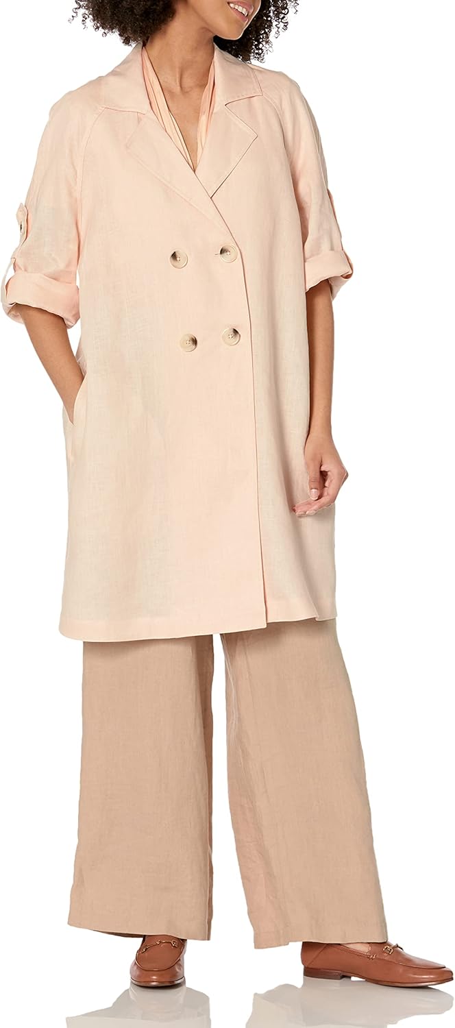 3/4 Sleeve Linen Oversized  Jacket, Nude, Extra Small